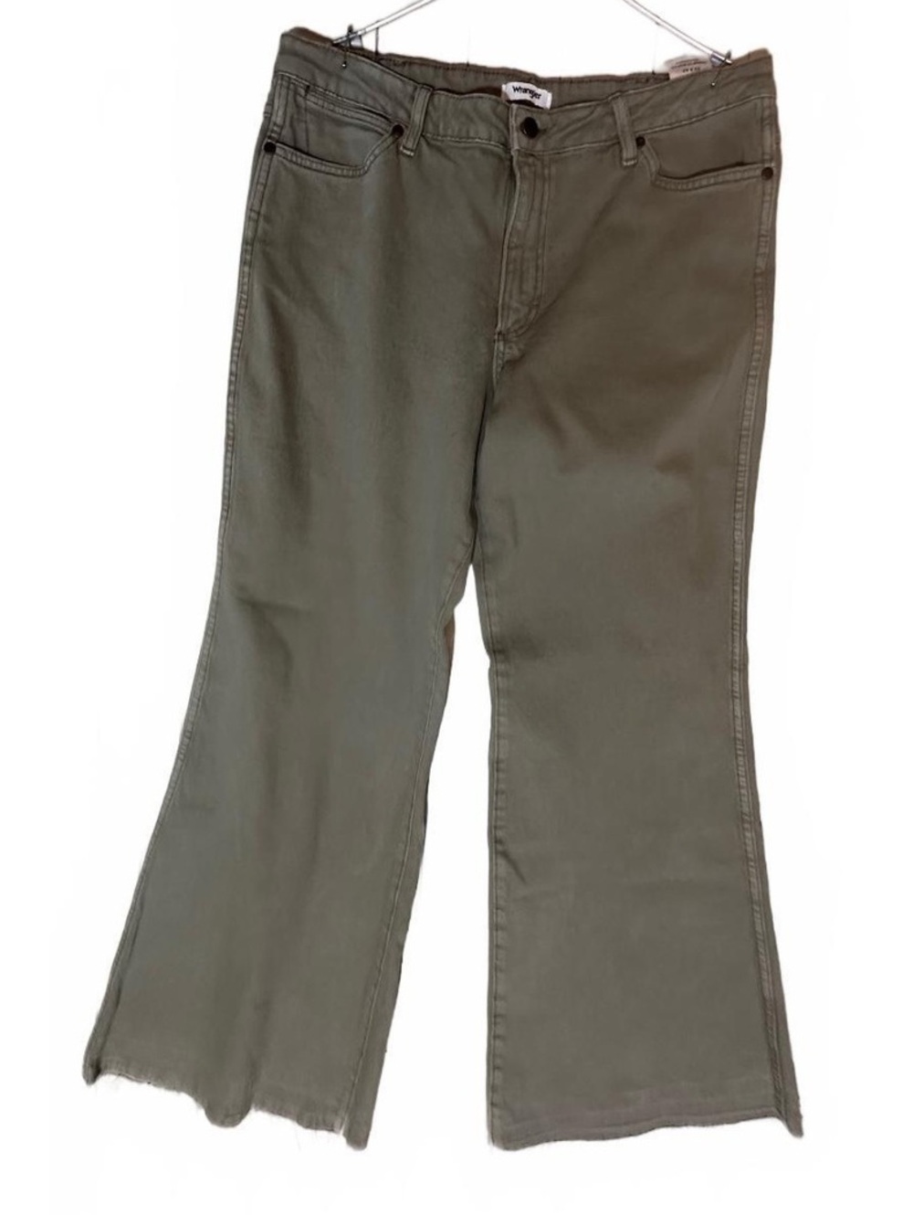 Wrangler Women's Olive Green Flared Jeans with Raw Hem - Picture 6 of 6